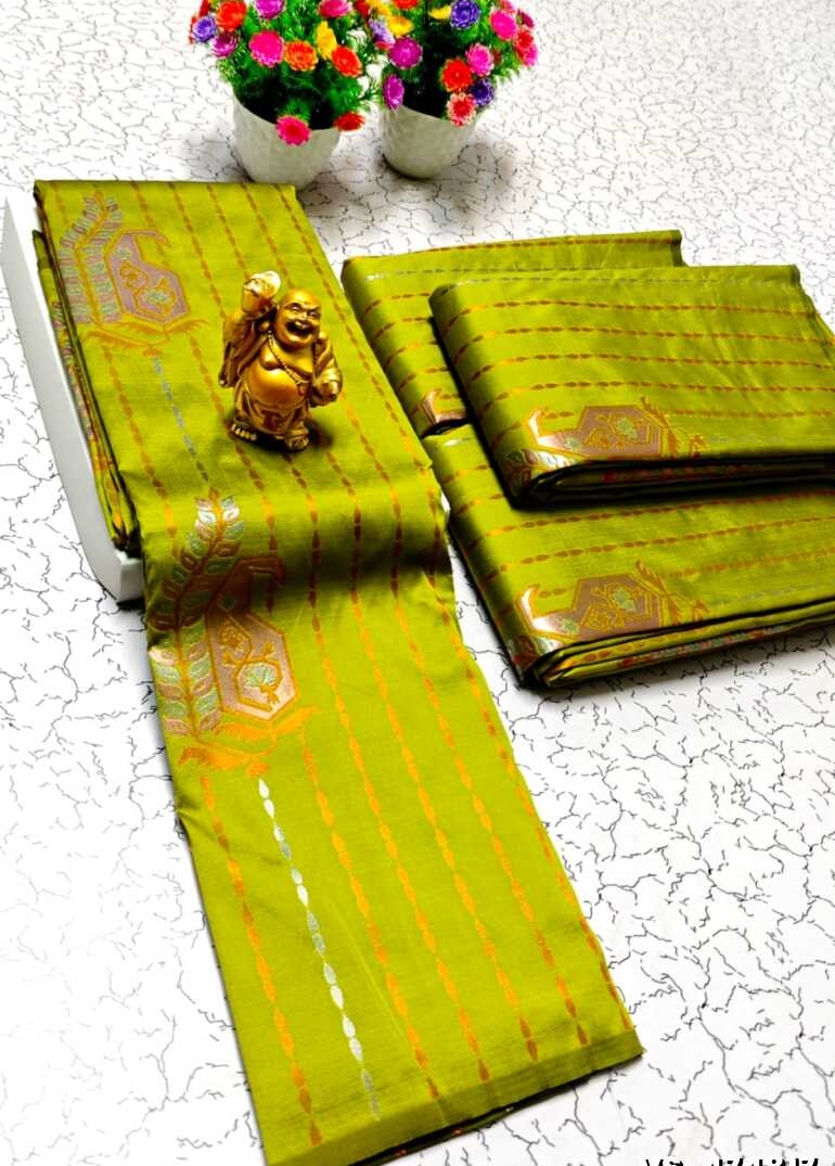 DIGITAL KUBERA PATTU VAIRA OOSI SOFTY SILK SAREES - OLIVE GREEN (1)