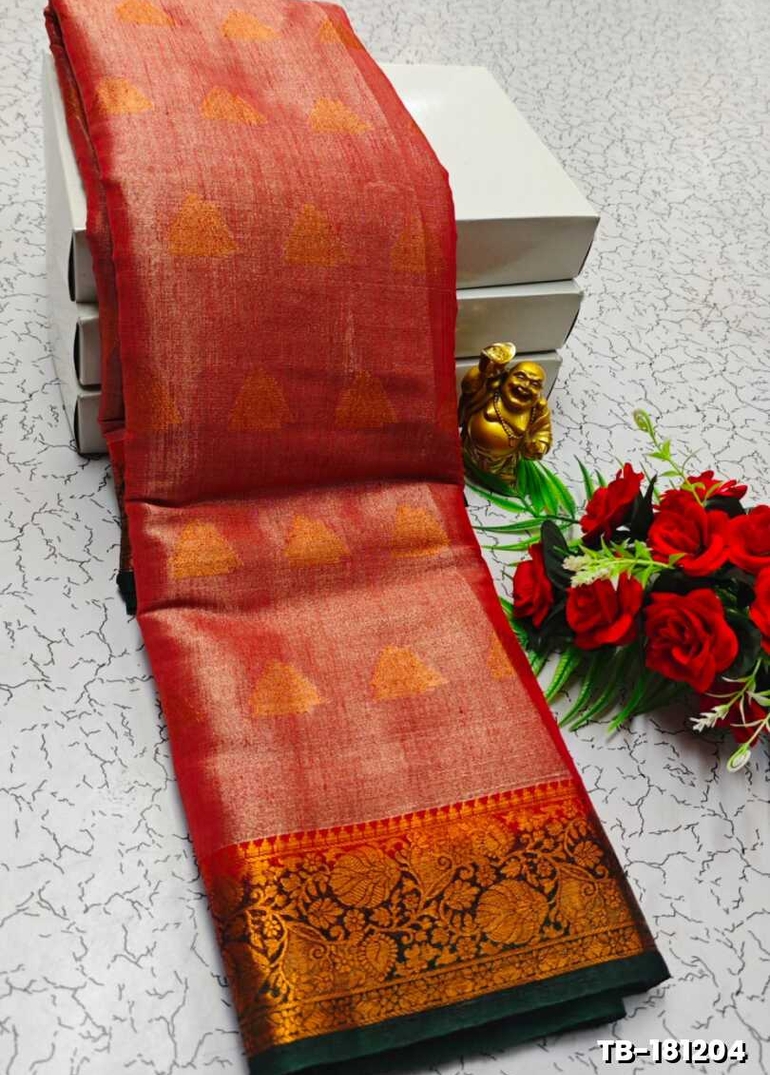 KANCHIPURAM TISSUE TRENDING DESIGN FANCY DHARMAVARAM SILK SAREES - RED
