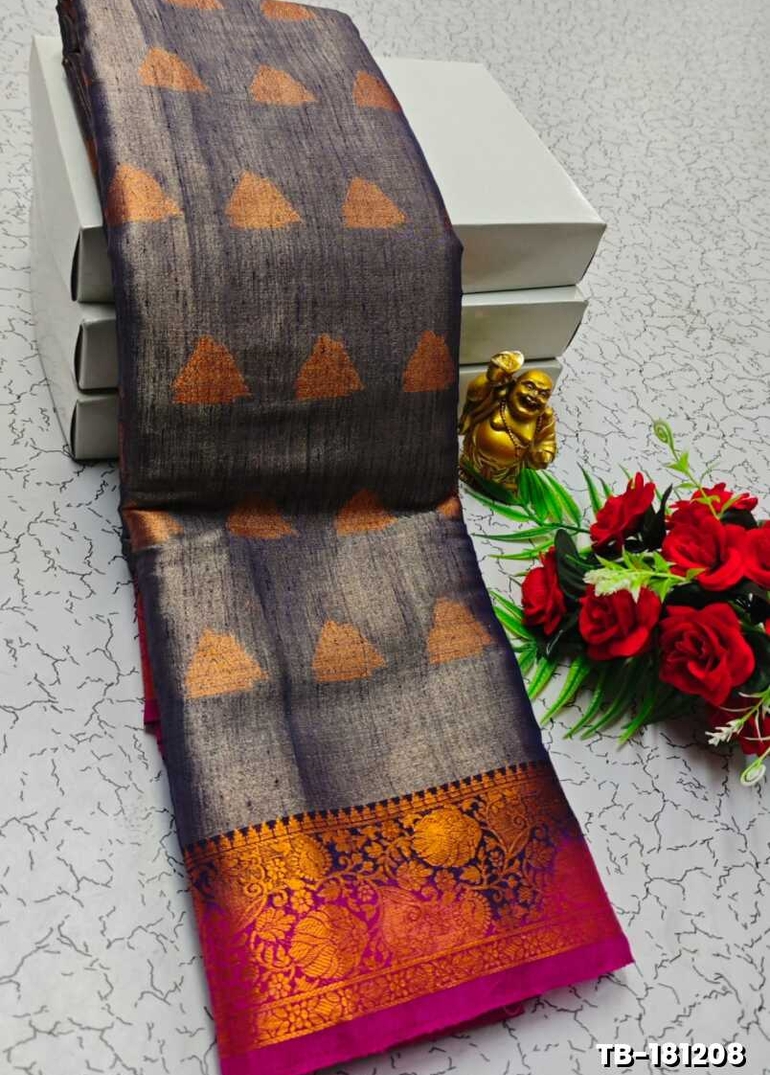 KANCHIPURAM TISSUE TRENDING DESIGN FANCY DHARMAVARAM SILK SAREES - NAVY COLOUR (1)