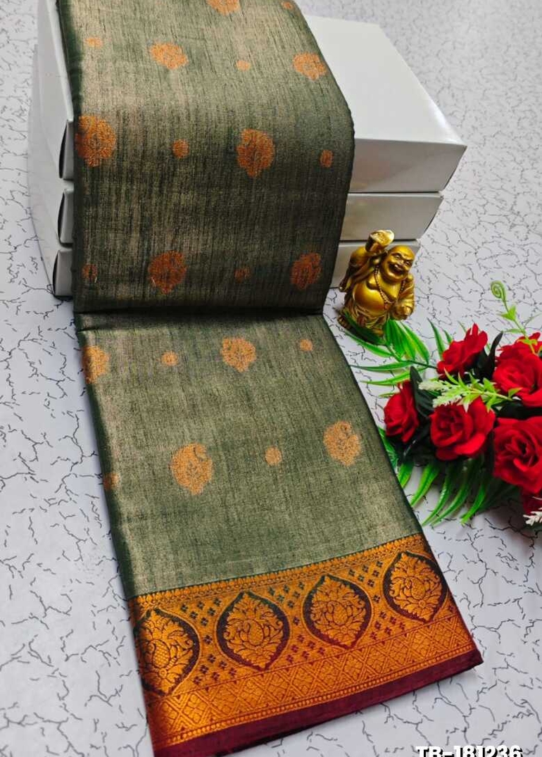 KANCHIPURAM TISSUE TRENDING DESIGN FANCY DHARMAVARAM SILK SAREES - BOTTLE GREEN