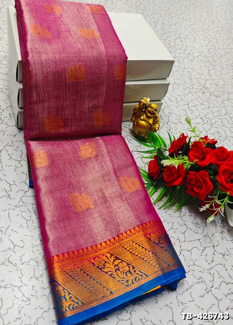 KANCHIPURAM TISSUE TRENDING DESIGN FANCY DHARMAVARAM SILK SAREES - LIGHT PINK (1)