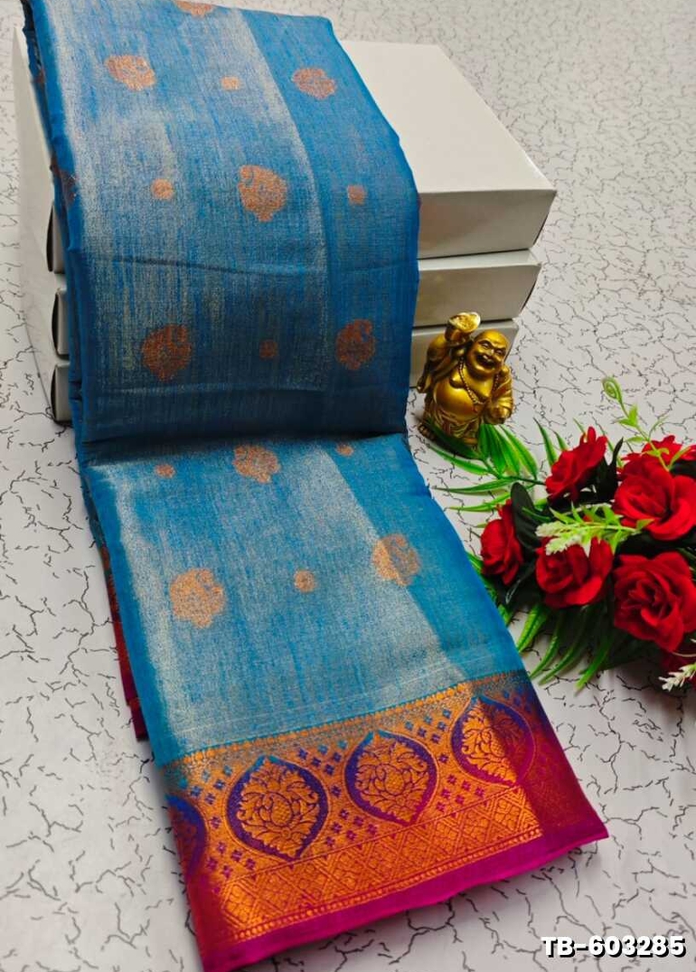 KANCHIPURAM TISSUE TRENDING DESIGN FANCY DHARMAVARAM SILK SAREES - BLUE SHADE (1)
