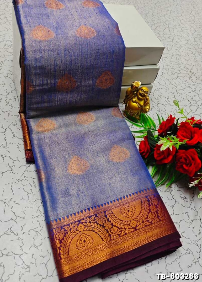KANCHIPURAM TISSUE TRENDING DESIGN FANCY DHARMAVARAM SILK SAREES - R BLUE (1)