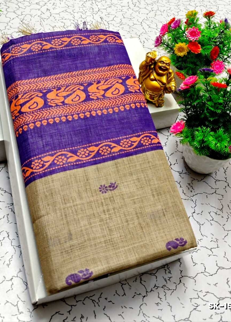 DIGITAL PRINTING KALIYANI LINEN COTTON SAREES - AS COLOR