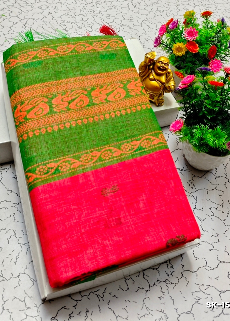 DIGITAL PRINTING KALIYANI LINEN COTTON SAREES - RED