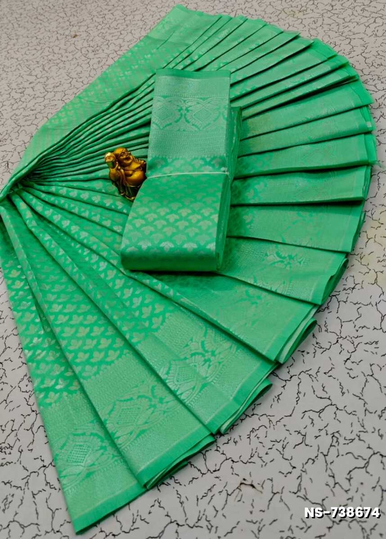 FANCY SILVAR ZARI NILA SAREES - EMERALD COLOUR