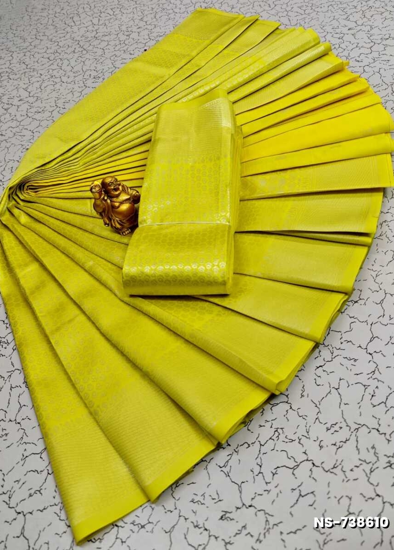 FANCY SILVAR ZARI NILA SAREES - YELLOW