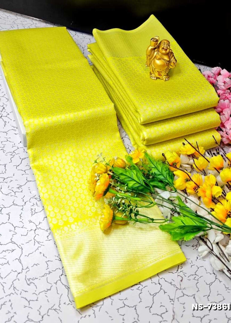 FANCY SILVAR ZARI NILA SAREES - YELLOW