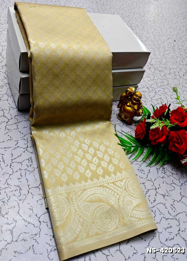 FANCY SILVAR ZARI NILA SAREES - LIGHT SANDLE (1)