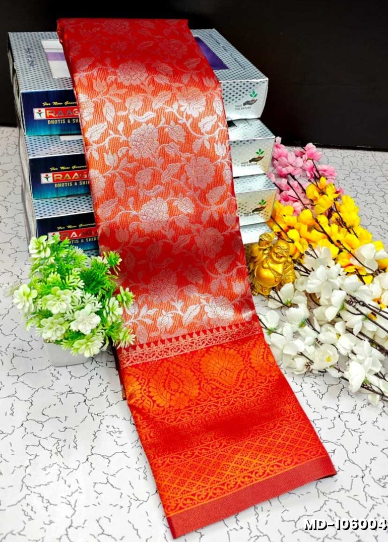 KUBERA TISSUE ELITE  BRIDAL RAPIER FANCY  LIGHT WEIGHT SILK TYPE  MEHANDI DESIGNER SAREES - RED