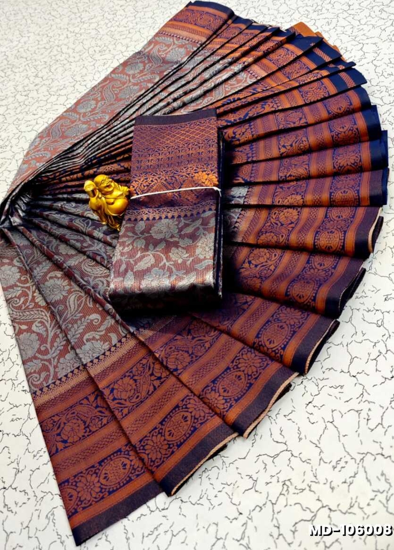 KUBERA TISSUE ELITE  BRIDAL RAPIER FANCY  LIGHT WEIGHT SILK TYPE  MEHANDI DESIGNER SAREES - NAVY COLOUR