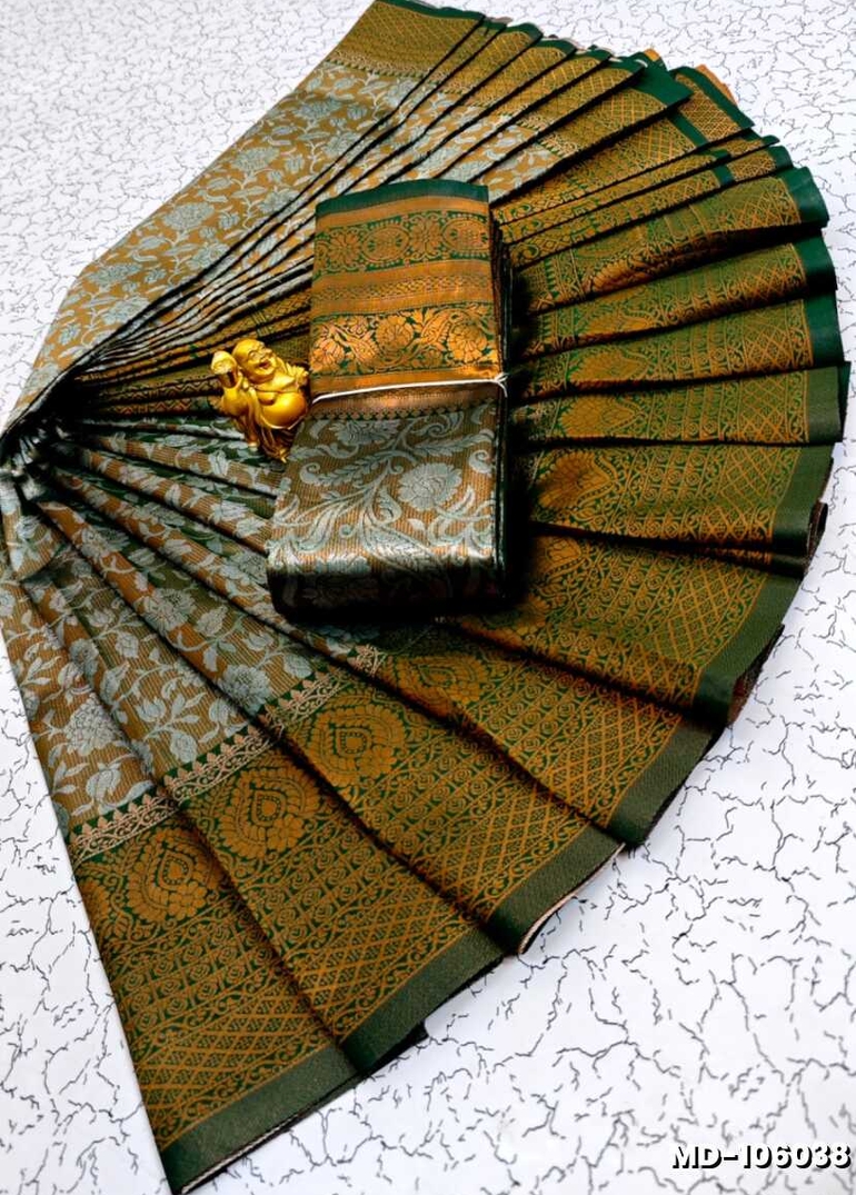 KUBERA TISSUE ELITE  BRIDAL RAPIER FANCY  LIGHT WEIGHT SILK TYPE  MEHANDI DESIGNER SAREES - DARK GREEN