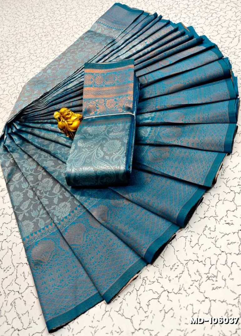 KUBERA TISSUE ELITE  BRIDAL RAPIER FANCY  LIGHT WEIGHT SILK TYPE  MEHANDI DESIGNER SAREES - LIGHT BLUE