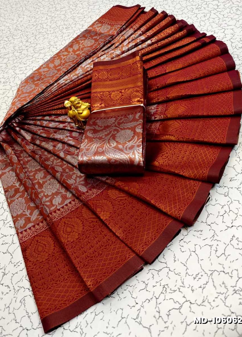 KUBERA TISSUE ELITE  BRIDAL RAPIER FANCY  LIGHT WEIGHT SILK TYPE  MEHANDI DESIGNER SAREES - MAROON COLOR
