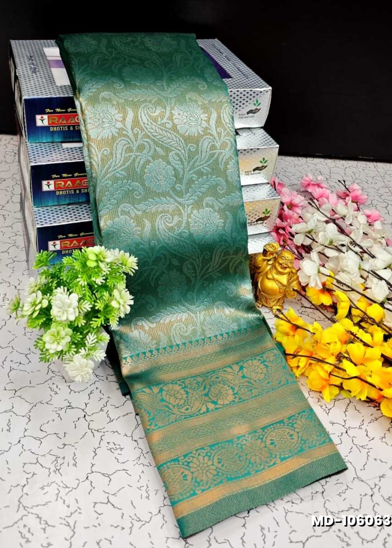 KUBERA TISSUE ELITE  BRIDAL RAPIER FANCY  LIGHT WEIGHT SILK TYPE  MEHANDI DESIGNER SAREES - GREEN COLOUR