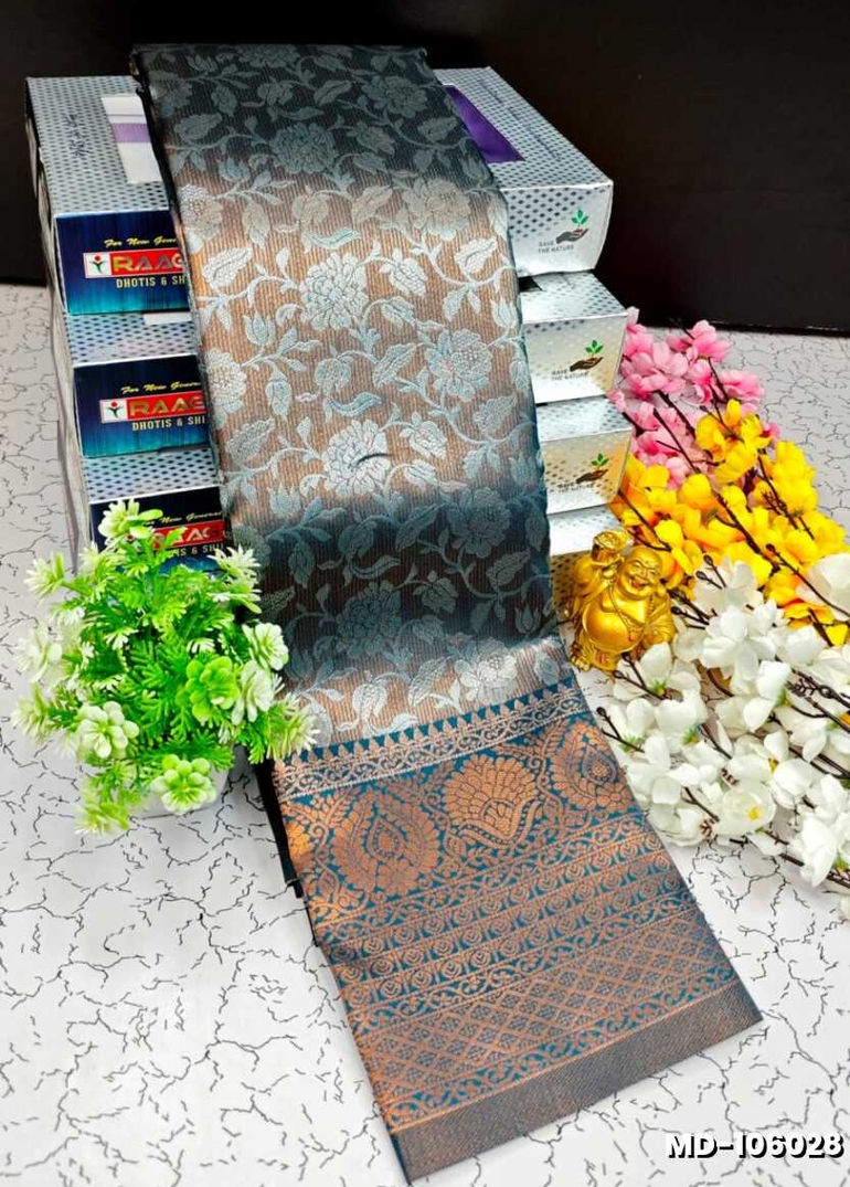 KUBERA TISSUE ELITE  BRIDAL RAPIER FANCY  LIGHT WEIGHT SILK TYPE  MEHANDI DESIGNER SAREES - BULE