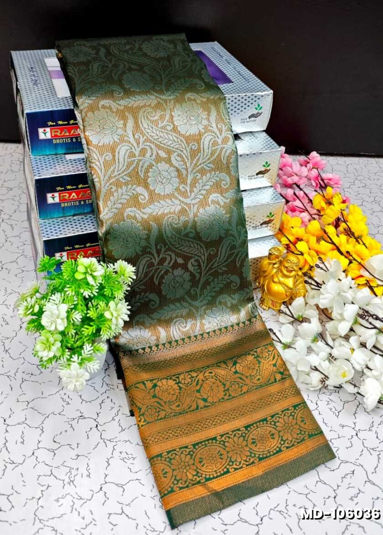 KUBERA TISSUE ELITE  BRIDAL RAPIER FANCY  LIGHT WEIGHT SILK TYPE  MEHANDI DESIGNER SAREES - BOTTLE GREEN