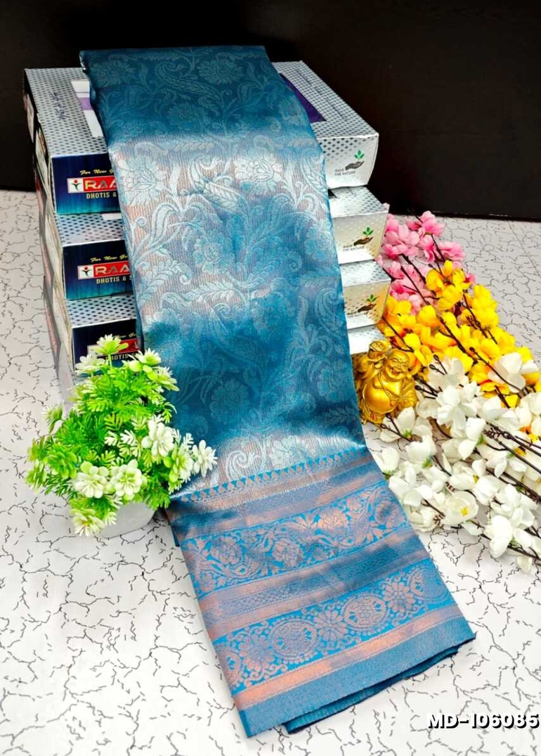 KUBERA TISSUE ELITE  BRIDAL RAPIER FANCY  LIGHT WEIGHT SILK TYPE  MEHANDI DESIGNER SAREES - BLUE SHADE