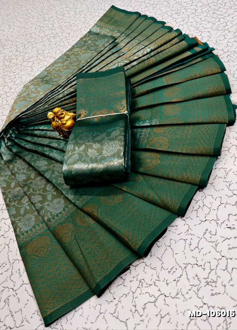 KUBERA TISSUE ELITE  BRIDAL RAPIER FANCY  LIGHT WEIGHT SILK TYPE  MEHANDI DESIGNER SAREES - GREEN