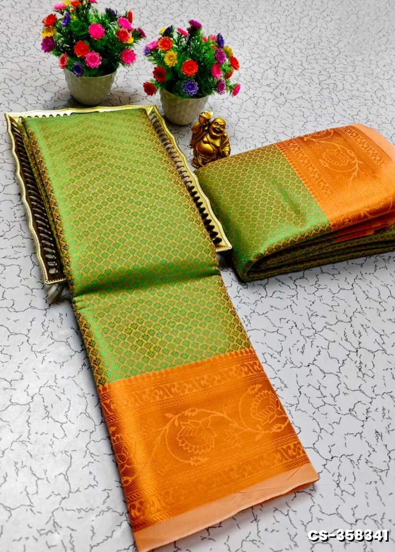 BRIDAL RAPIER COPPER SILK  FANCY  LIGHT WEIGHT SILK  SAREES - LIGHT GREEN