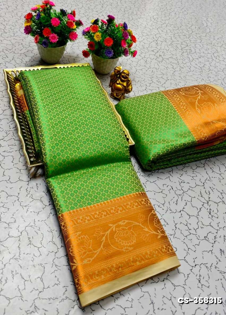 BRIDAL RAPIER COPPER SILK  FANCY  LIGHT WEIGHT SILK  SAREES - GREEN
