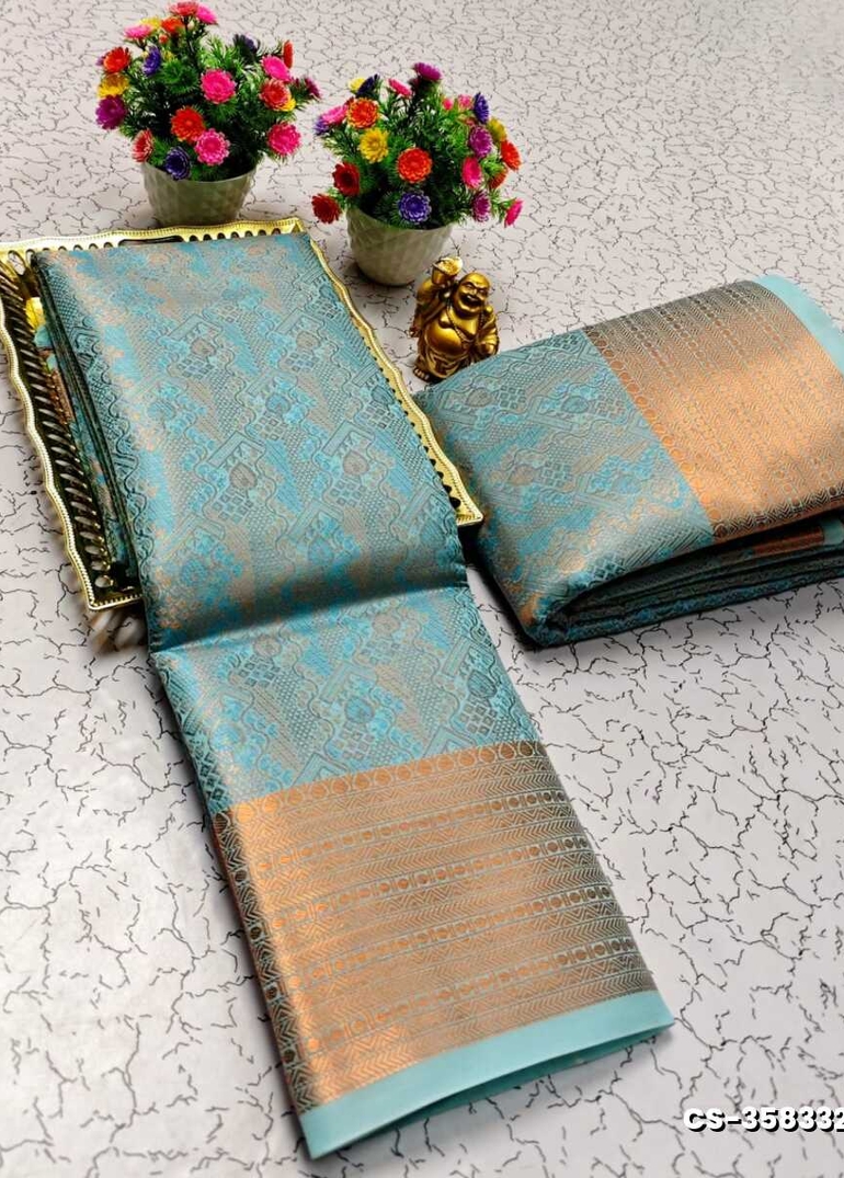BRIDAL RAPIER COPPER SILK  FANCY  LIGHT WEIGHT SILK  SAREES - LIGHT SKY BLUE