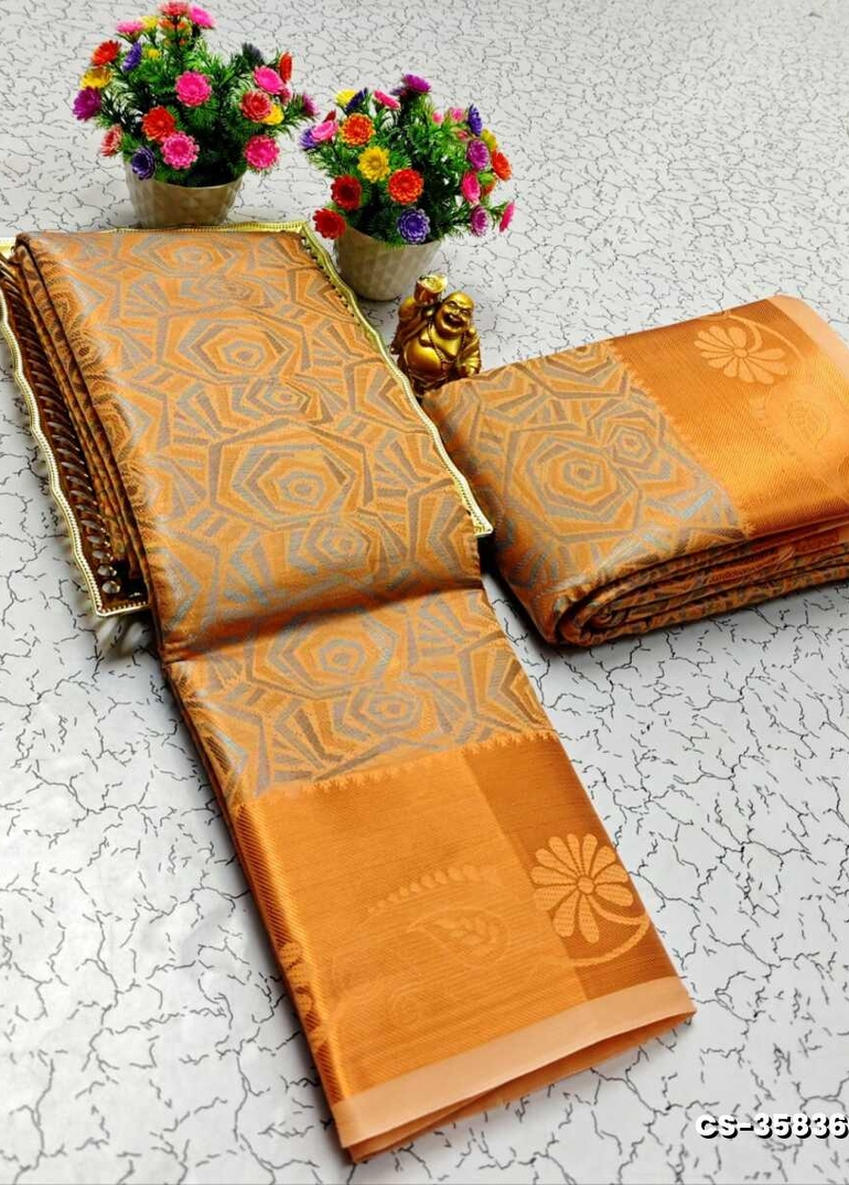 BRIDAL RAPIER COPPER SILK  FANCY  LIGHT WEIGHT SILK  SAREES - CREAM COLOR