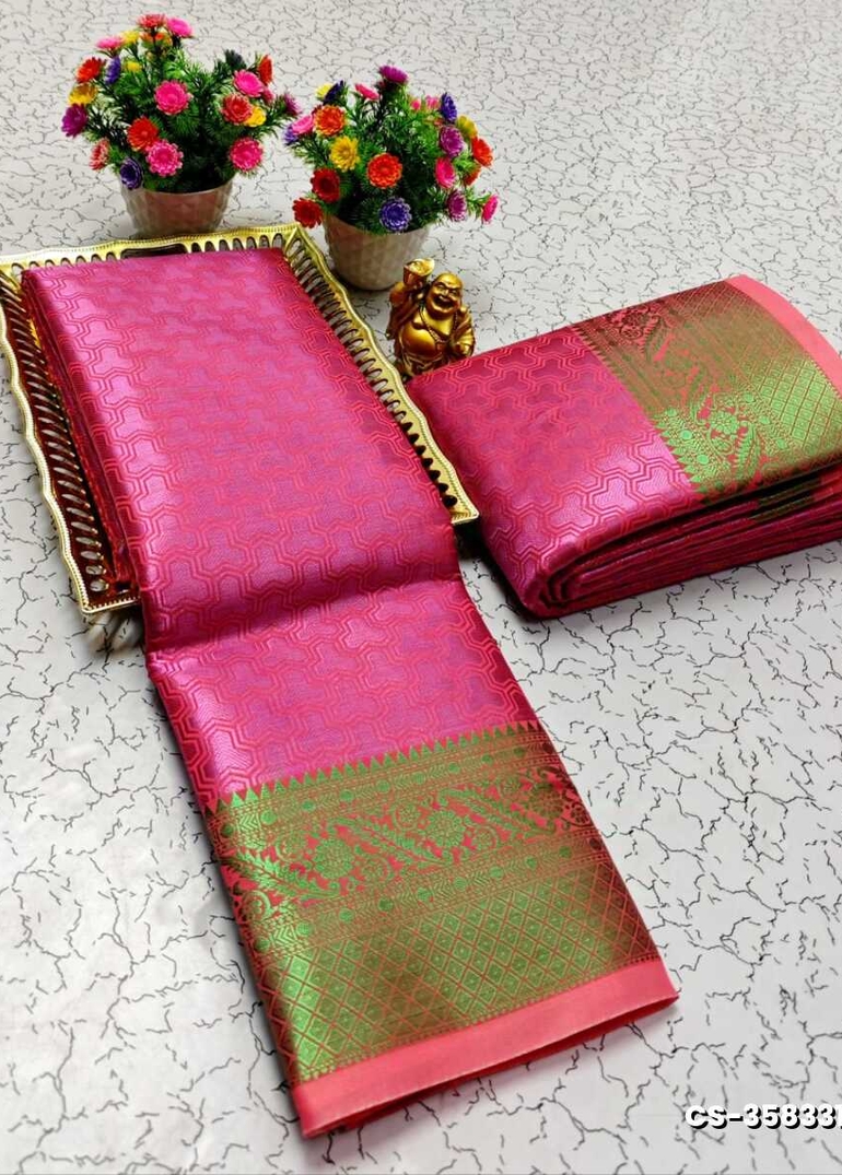 BRIDAL RAPIER COPPER SILK  FANCY  LIGHT WEIGHT SILK  SAREES - DARK PINK
