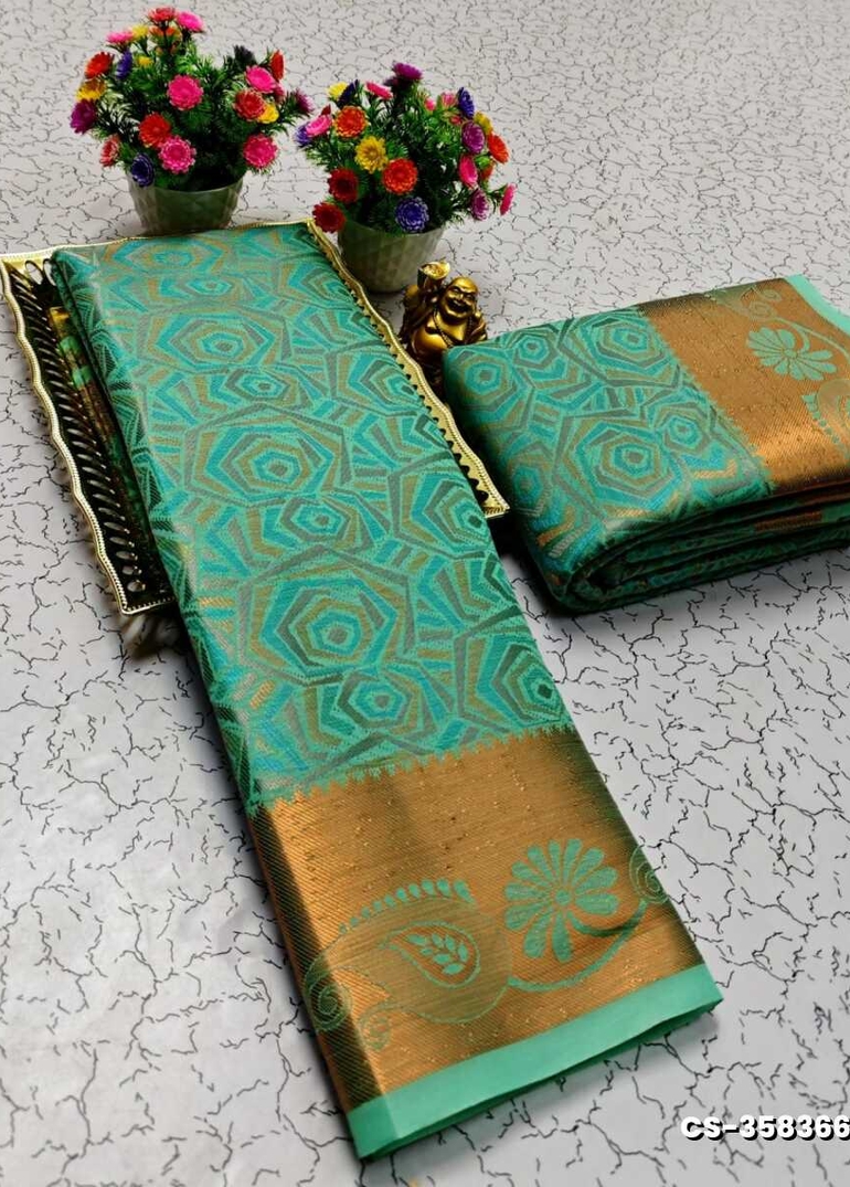 BRIDAL RAPIER COPPER SILK  FANCY  LIGHT WEIGHT SILK  SAREES - TUQUOISE