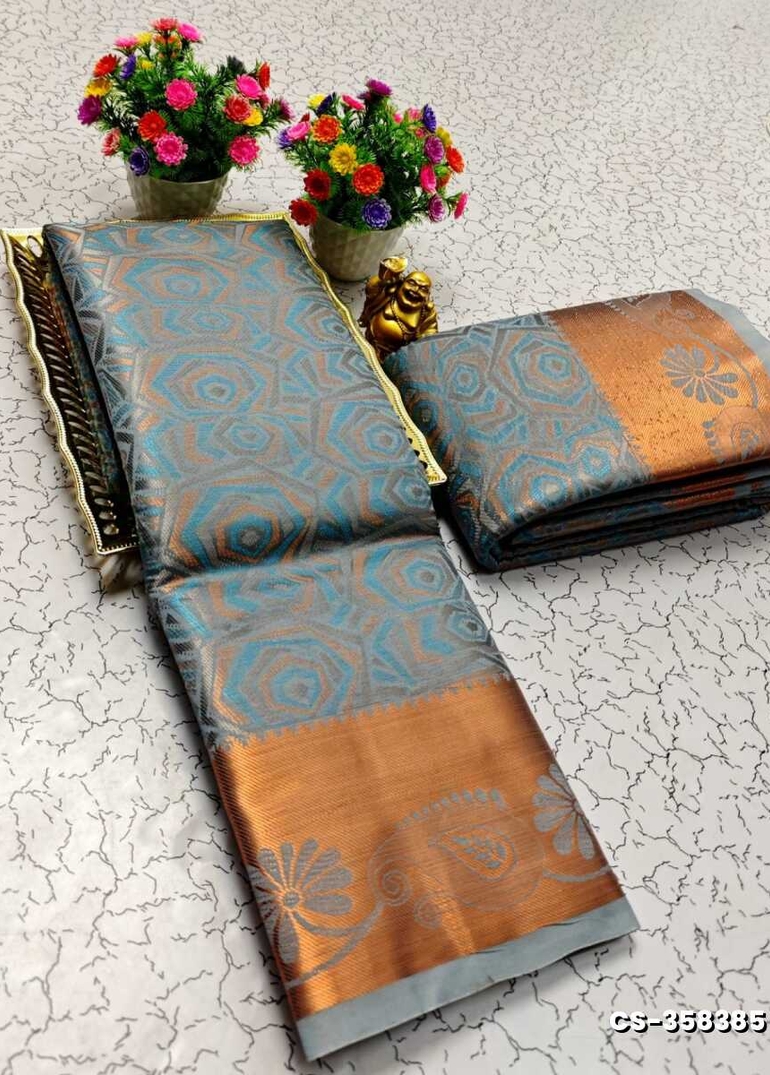 BRIDAL RAPIER COPPER SILK  FANCY  LIGHT WEIGHT SILK  SAREES - BLUE SHADE