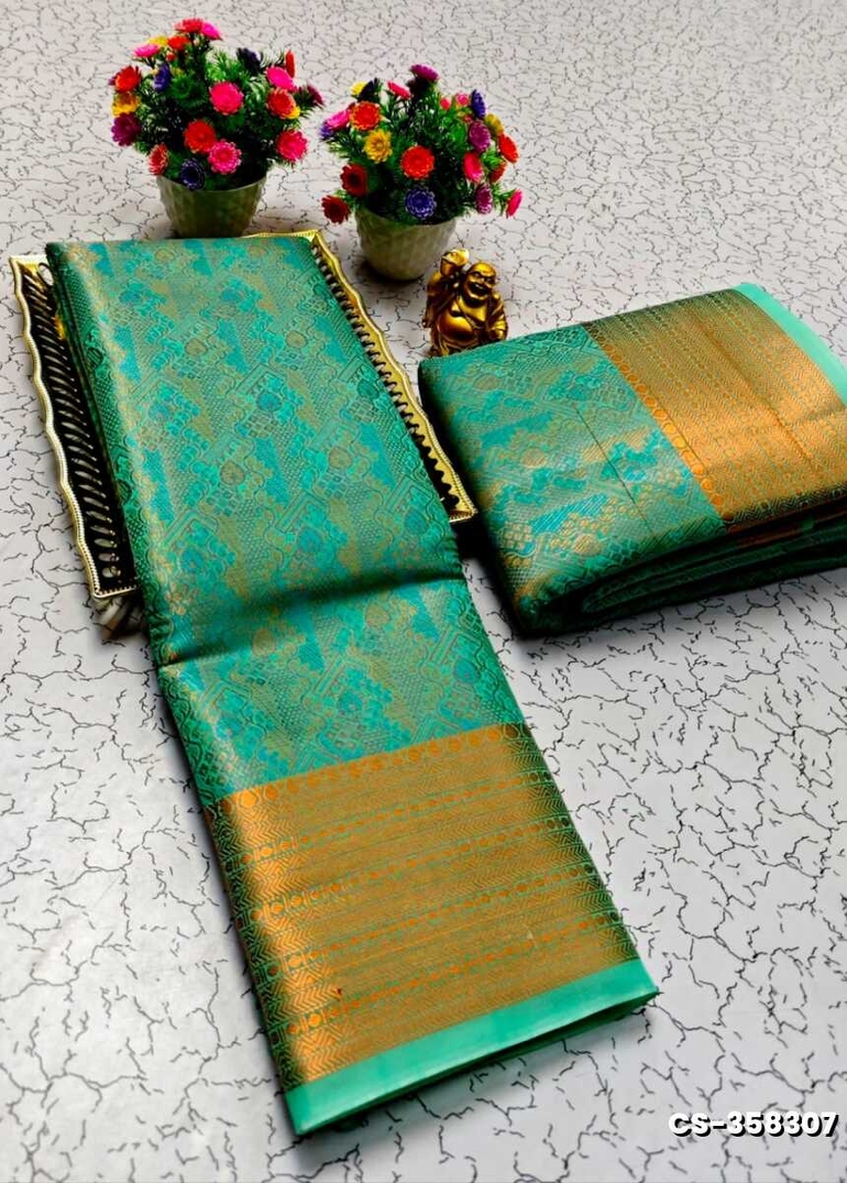 BRIDAL RAPIER COPPER SILK  FANCY  LIGHT WEIGHT SILK  SAREES - TEAL COLOUR