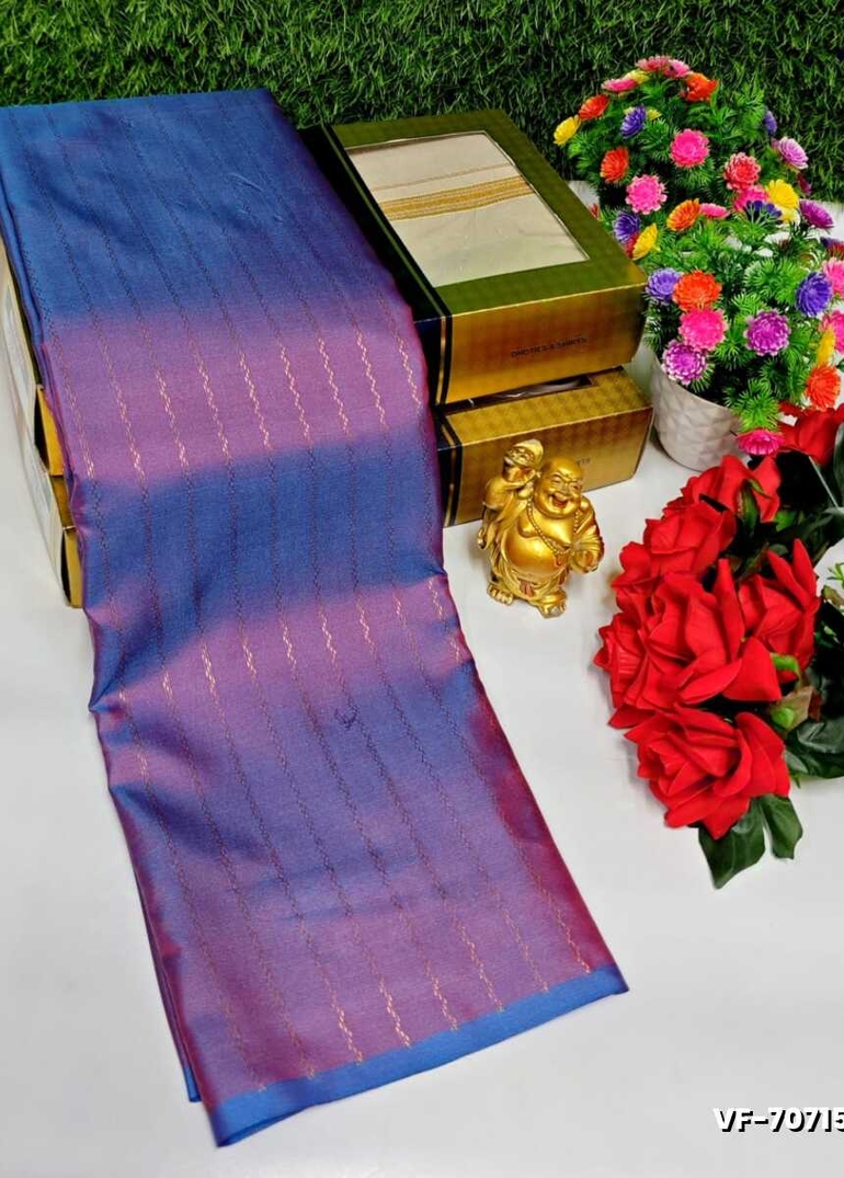 VAIRA OOSI FANCY SOFT SILK LIGHT WEIGHT SAREES - NORMAL  BLUE