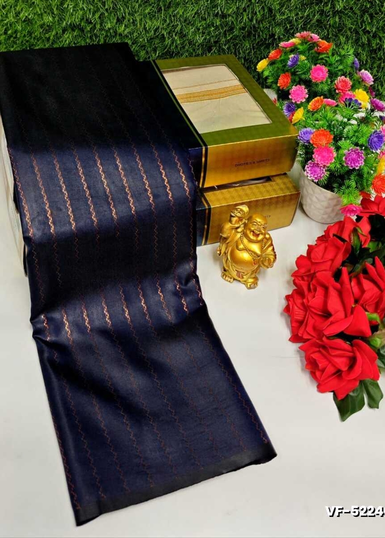 VAIRA OOSI FANCY SOFT SILK LIGHT WEIGHT SAREES - NAVY COLOUR (1)