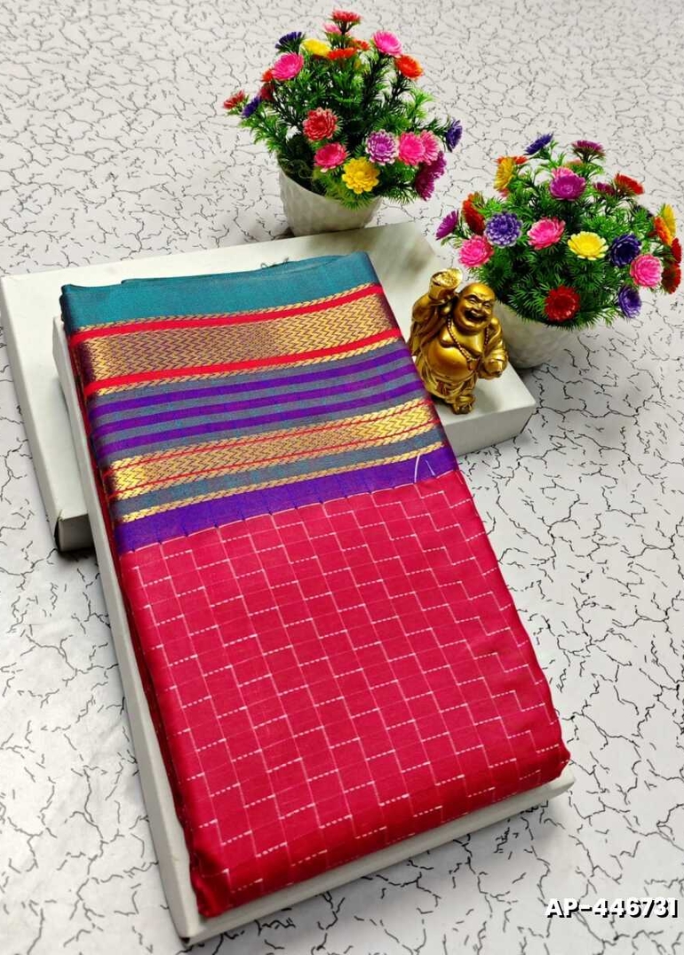AARANI PATTU FANCY  STAR CHECKED SOFT  SILK LIGHT WEIGHT  SAREES - DARK PINK