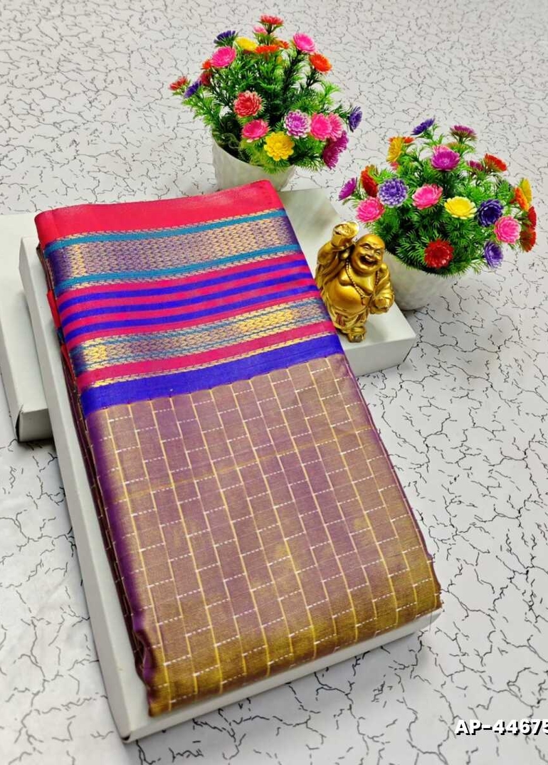 AARANI PATTU FANCY  STAR CHECKED SOFT  SILK LIGHT WEIGHT  SAREES - PURPLE