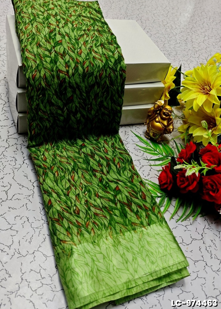 DIGITAL PRINTING LINEN COTTON SAREES - GREEN COLOUR (2)