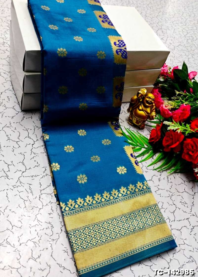 SOFT SILK FANCY BEST QUALITY SILK THENMATHI SAREES - BLUE SHADE