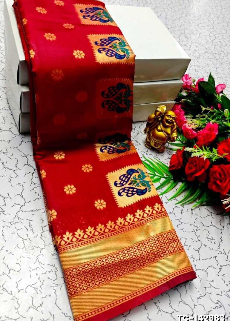 SOFT SILK FANCY BEST QUALITY SILK THENMATHI SAREES - TOMATO COLOUR