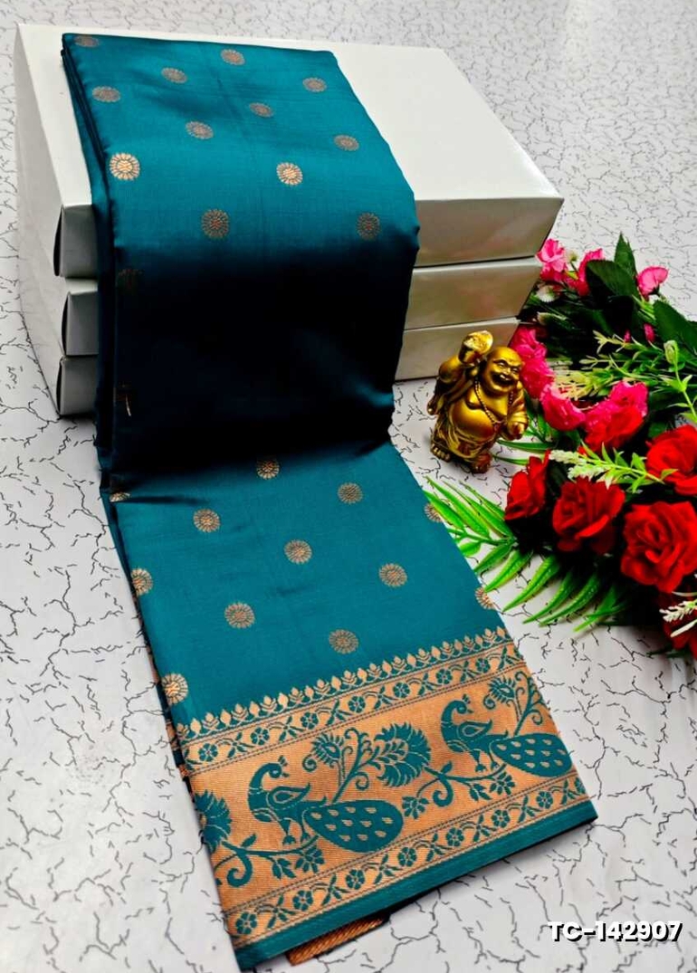 SOFT SILK FANCY BEST QUALITY SILK THENMATHI SAREES - TEAL COLOUR