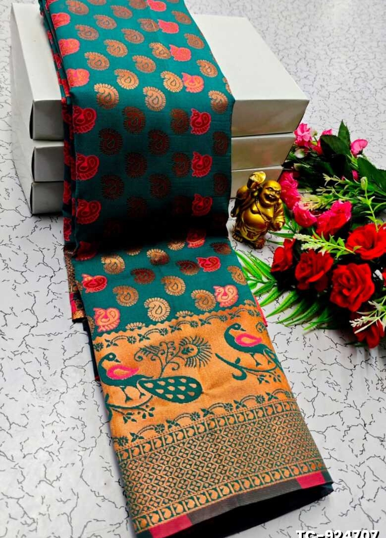 SOFT SILK FANCY BEST QUALITY SILK THENMATHI SAREES - TEAL COLOUR (1)