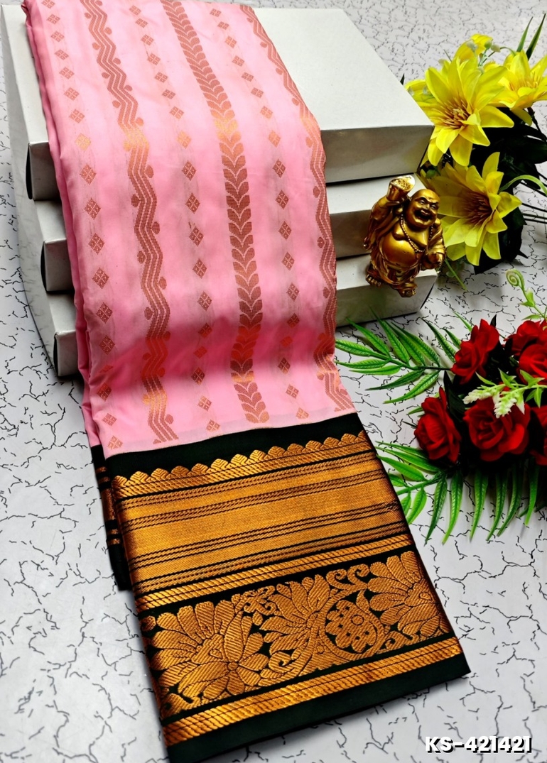 FANCY  All SELF SOFT SILK SAREES WITH KOTTANCHI BORDER - BABY PINK (1)