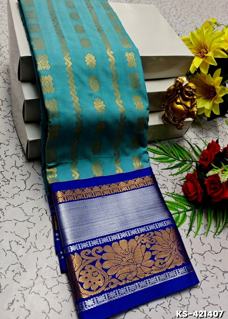FANCY  All SELF SOFT SILK SAREES WITH KOTTANCHI BORDER - TEAL COLOUR
