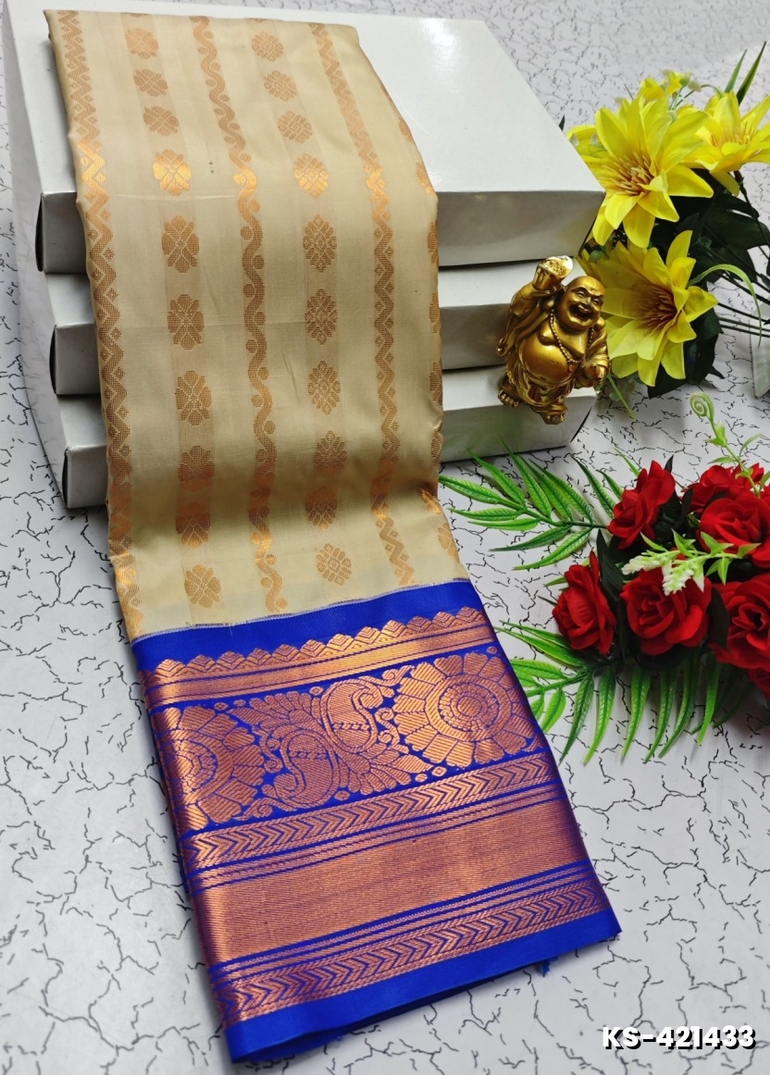 FANCY  All SELF SOFT SILK SAREES WITH KOTTANCHI BORDER - CREAM