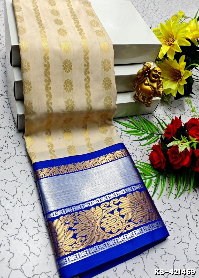FANCY  All SELF SOFT SILK SAREES WITH KOTTANCHI BORDER - BEIGE COLOUR