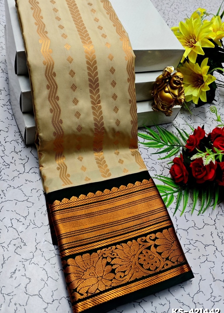 FANCY  All SELF SOFT SILK SAREES WITH KOTTANCHI BORDER - LIGHT PEACH