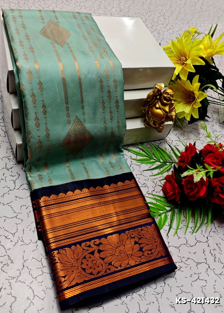 FANCY  All SELF SOFT SILK SAREES WITH KOTTANCHI BORDER - LIGHT SKY BLUE