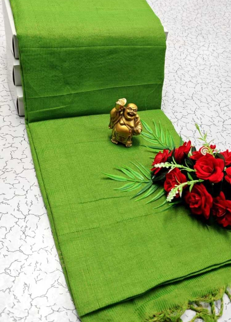 Handloom Khadi Cotton Saree With Hand Painted  Work - PARET GREEN (1)