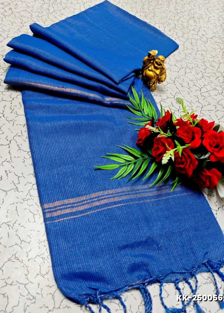 Handloom Khadi Cotton Saree With Hand Painted  Work - NORMAL  BLUE