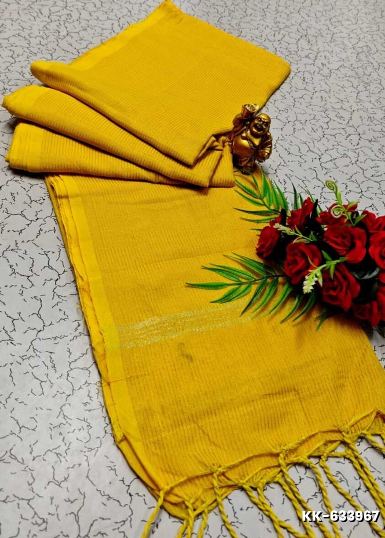 Handloom Khadi Cotton Saree With Hand Painted  Work - GOLD COLOUR