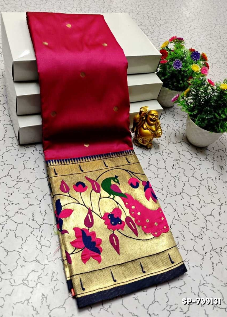 PAITHANI FANCY DANA SOFT SILK SAREES - DARK PINK (2)